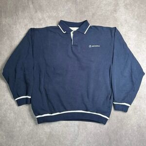 Vintage Motorola Navy Blue Polo Sweatshirt Mens Medium Tech Promo 90s 00s Rugby